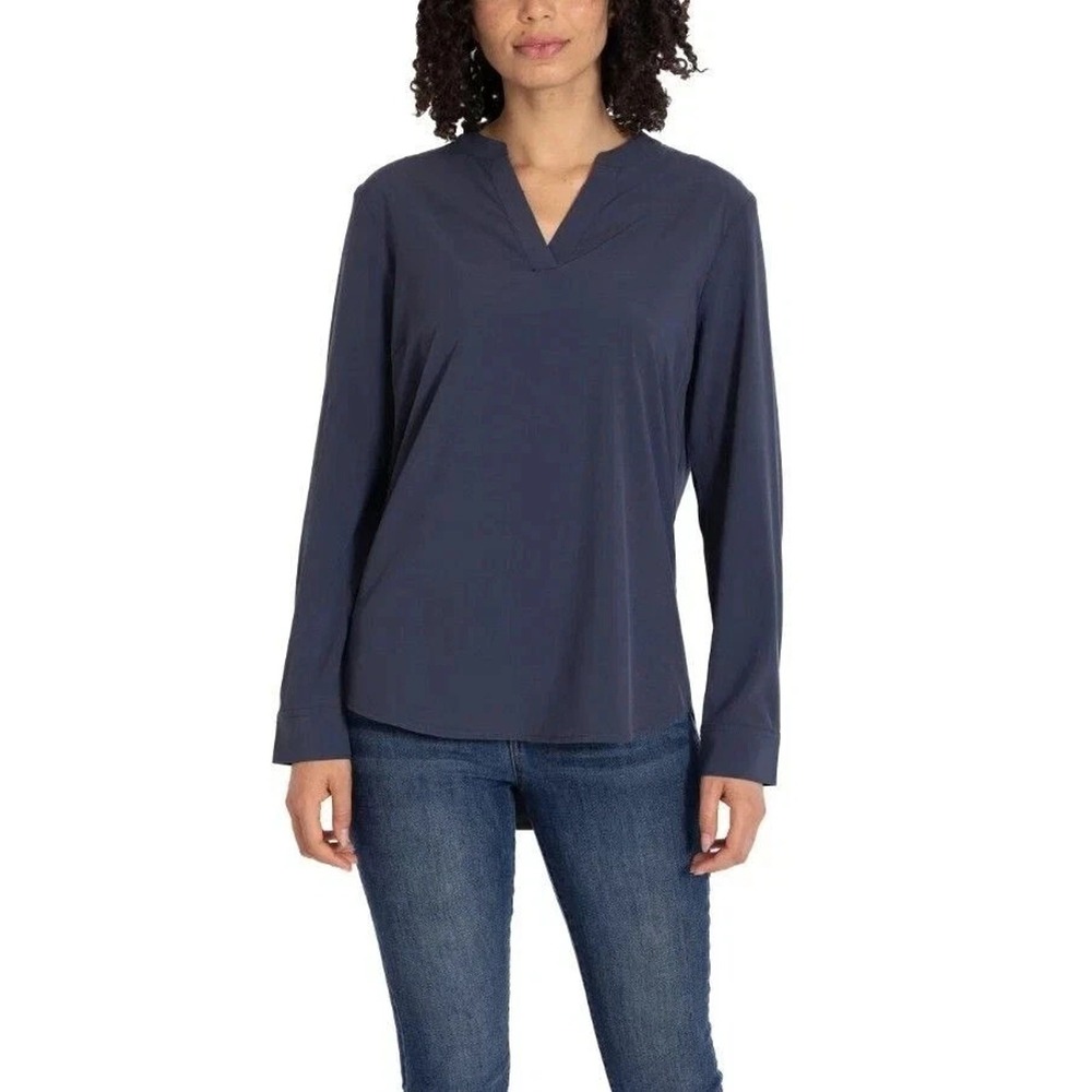 Rev 3 Women's V-Neck Lightweight Long Sleeve Tunic Shirt, Blue, Size Medium, New